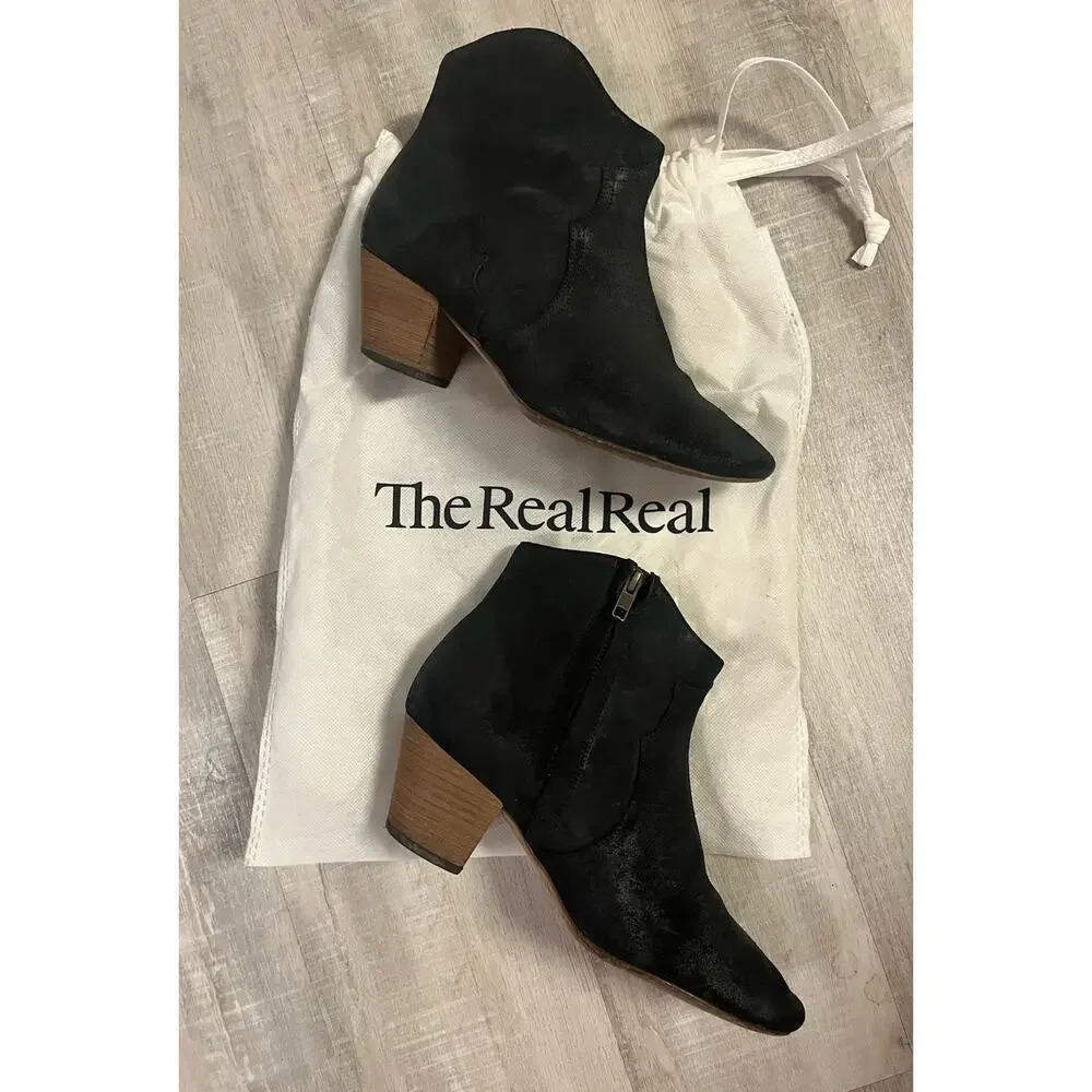 Isabel Marant Western Suede Dicker Boots Black Bootie French Luxury 38 7.5-8